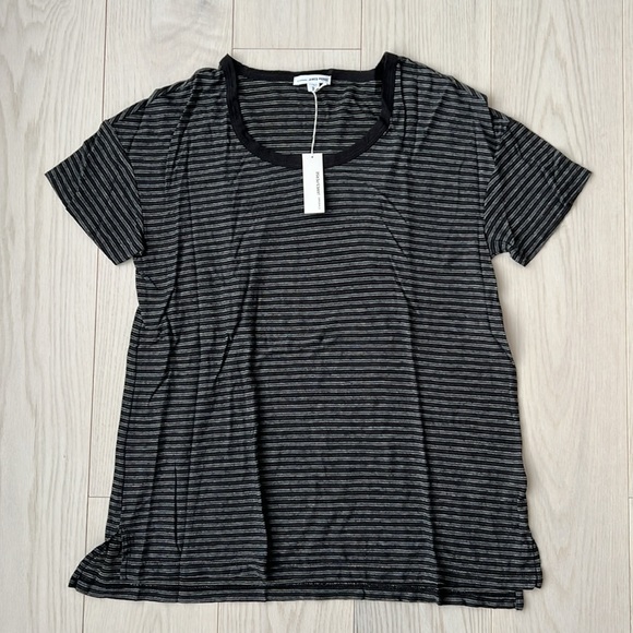 JAMES PERSE Split Hem STRIPED TEE Black Grey - Picture 2 of 5